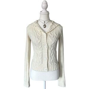Y2K “Seductions” Cream Cable Knit Button-up Sweater with Hood
